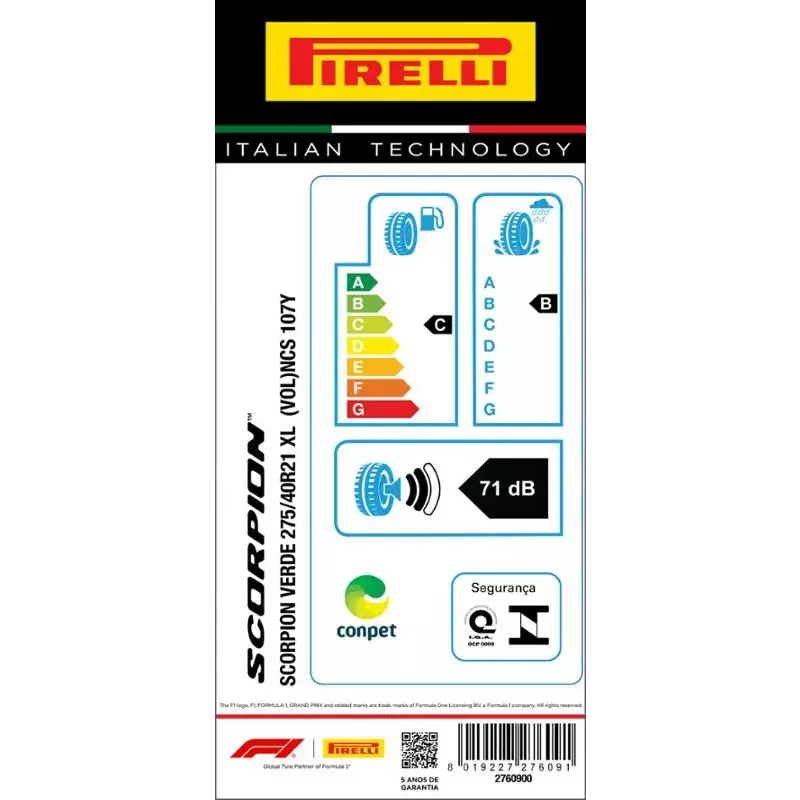 Pneu 275/40R21 Scorpion Verde 107Y (Vol) Pncs Aro 21 Pirelli
