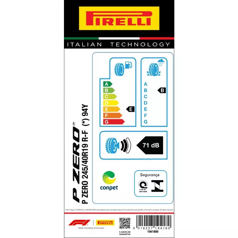 Pneu 245/40R19 P Zero 94Y Run Flat Aro 19 Pirelli