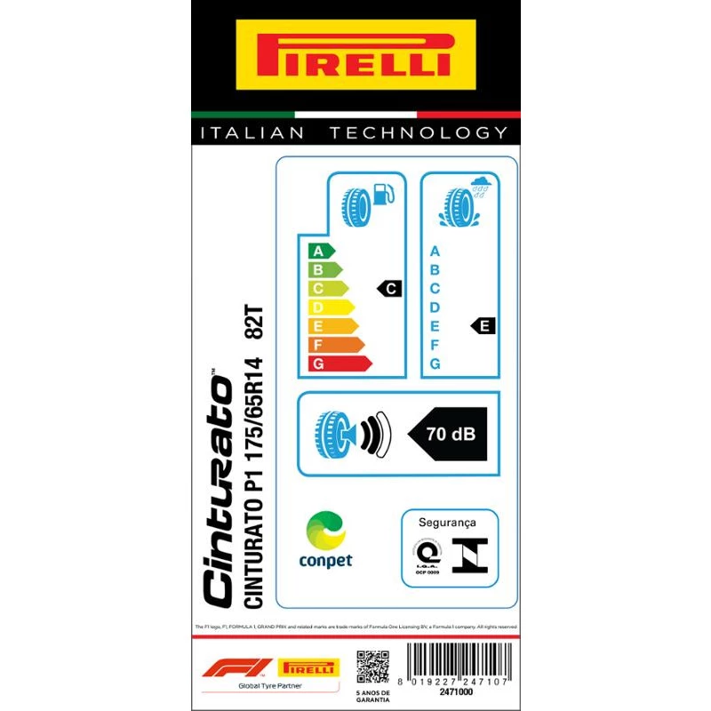 Pneu 175/65R14 Cinturato P1 82T Aro 14 Pirelli