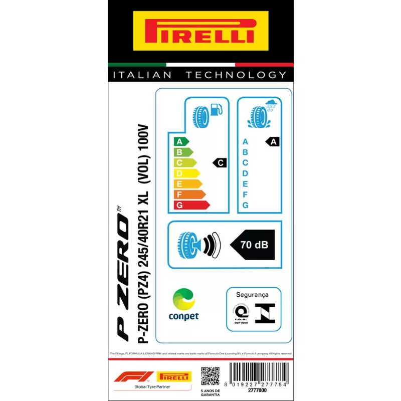 Pneu 245/40R21 P-Zero 100V (Vol) Aro 21 Pirelli
