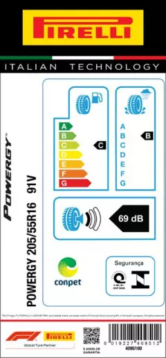 PNEU 205/55R16 POWERGY 91V ARO 16 PIRELLI -
