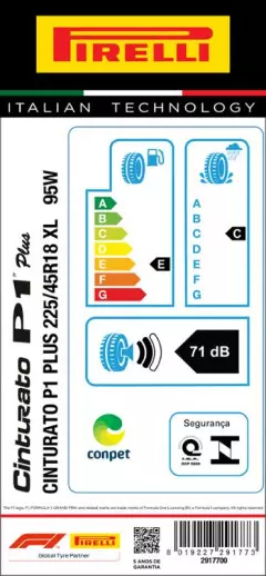 PNEU 225/45R18 CINTURATO P1 PLUS 95W XL ARO 18 PIRELLI