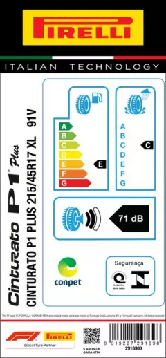 PNEU 215/45R17 CINTURATO P1 PLUS 91V XL ARO 17 PIRELLI