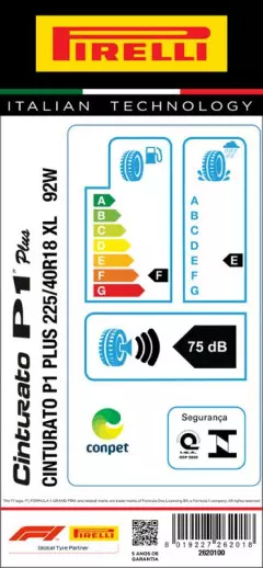 PNEU 225/40R18 CINTURATO P1 PLUS 92W XL ARO 18 PIRELLI