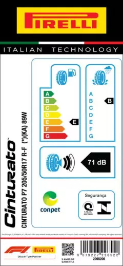 PNEU 205/50R17 CINTURATO P7 RUN FLAT (KA) 89W ARO 17 PIRELLI